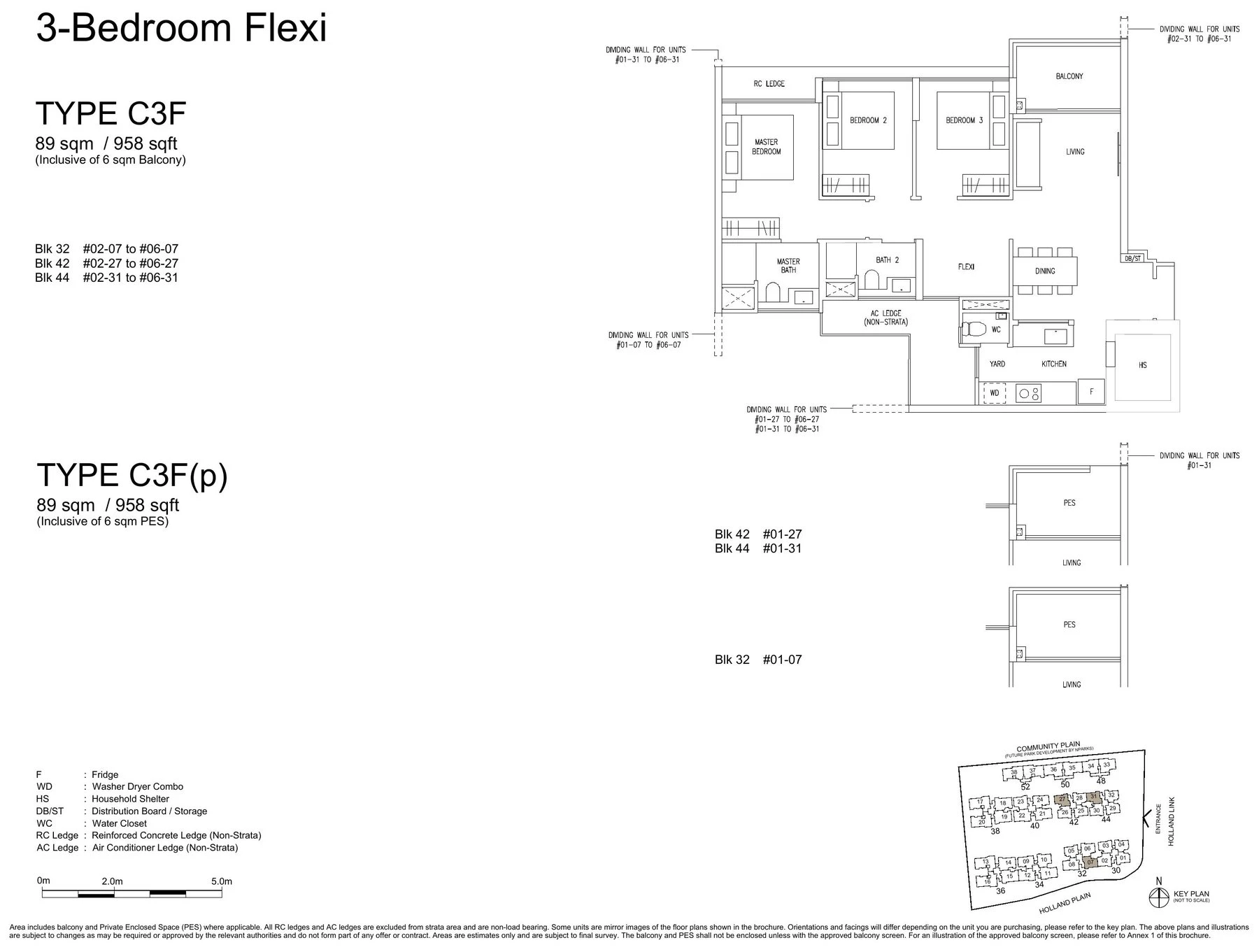 3 Bedroom Flexi layout plan (Type C3F)