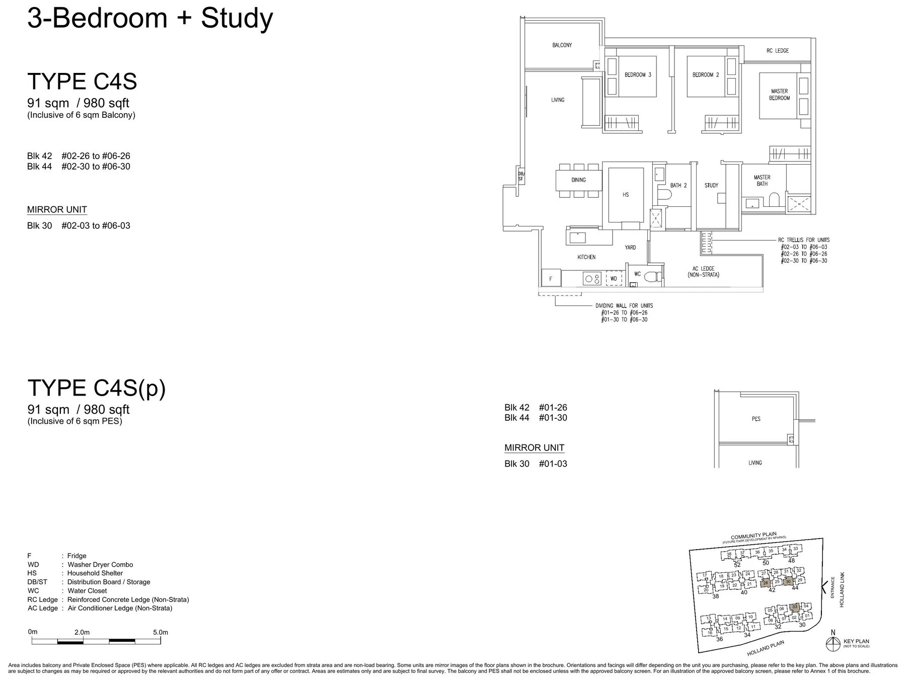 3 Bedroom Study layout plan (Type C4S)